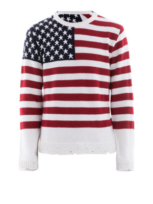 VALENTINO: maglia collo rotondo - Pull in cashmere destroyed con bandiera USA