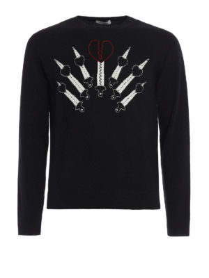 VALENTINO: maglia collo rotondo - Pullover lana e cashmere con ricamo