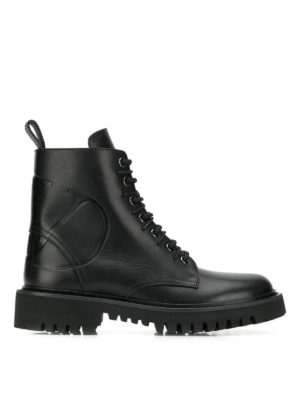 VALENTINO GARAVANI: tronchetti - Anfibi in pelle nera con V logo