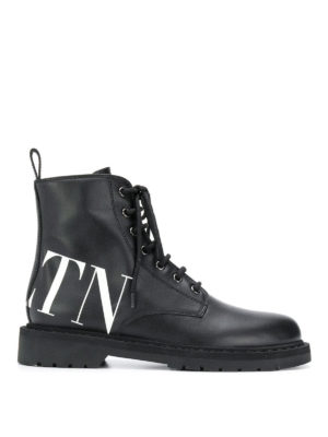 VALENTINO GARAVANI: tronchetti - Combat boot VLTN in pelle con lacci
