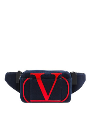 VALENTINO GARAVANI: marsupi - Marsupio in denim con Vlogo in pelle