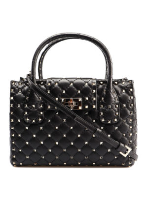 VALENTINO GARAVANI: bauletti - Borsa a mano nera in pelle con borchie