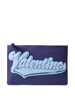 VALENTINO GARAVANI: pochette - Busta in canvas blu logo in spugna