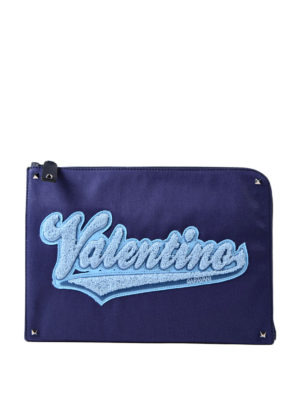 VALENTINO GARAVANI: pochette - Porta documenti blu con logo