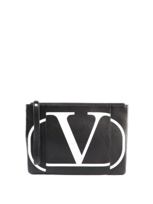 VALENTINO GARAVANI: pochette - Clutch in pelle con stampa V logo