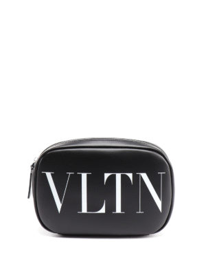 VALENTINO GARAVANI: pochette - Clutch in pelle nera con stampa VLTN