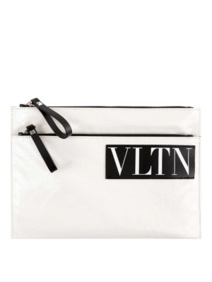 VALENTINO GARAVANI: pochette - Pochette VLTN bianca con due zip