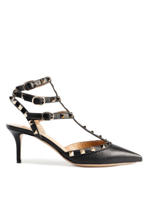 VALENTINO GARAVANI: scarpe décolleté - Slingback Rockstud nere in pelle
