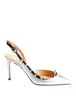VALENTINO GARAVANI: scarpe décolleté - Slingback Rockstud in pelle laminata