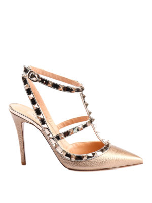 VALENTINO GARAVANI: scarpe décolleté - Slingback Rockstud in pelle metallizzata
