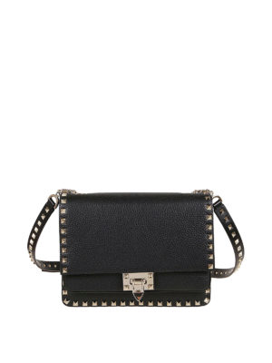 VALENTINO GARAVANI: cross body bags - Rockstud black leather bag