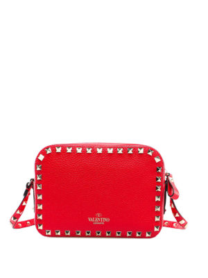 VALENTINO GARAVANI: borse a tracolla - Borsa a tracolla Rockstud in pelle rossa