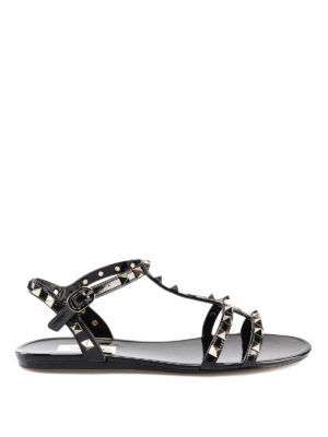 VALENTINO GARAVANI: sandali - Sandali bassi Rockstud neri in gomma