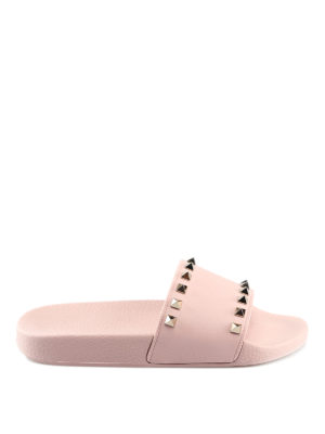 VALENTINO GARAVANI: sandali - Ciabatte Rockstud in gomma rosa