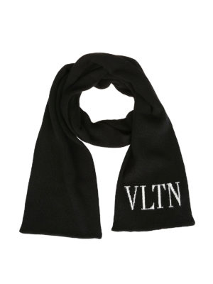 VALENTINO GARAVANI: sciarpe e foulard - Sciarpa nera in lana con logo VLTN