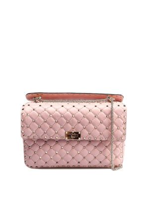 VALENTINO GARAVANI: borse a spalla - Borsa Rockstud Spike grande in nappa rosa