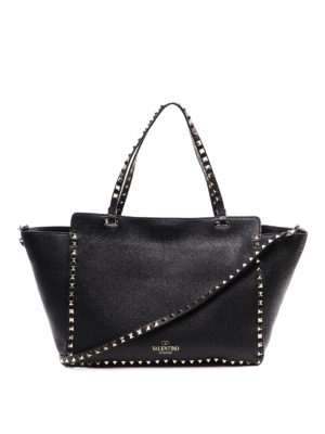 VALENTINO GARAVANI: totes bags - Black medium Rockstud tote bag