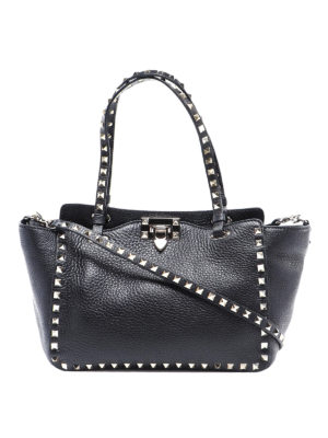 VALENTINO GARAVANI: totes bags - Black small Rockstud tote bag