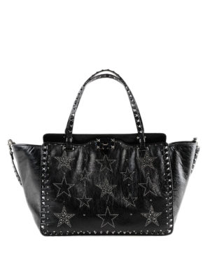 VALENTINO GARAVANI: shopper - Tote Rockstud media con stelle