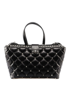 VALENTINO GARAVANI: shopper - Shopper Rockstud Spike in nappa nera