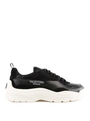 VALENTINO GARAVANI: sneakers - Sneaker nere in pelle e pelle scamosciata