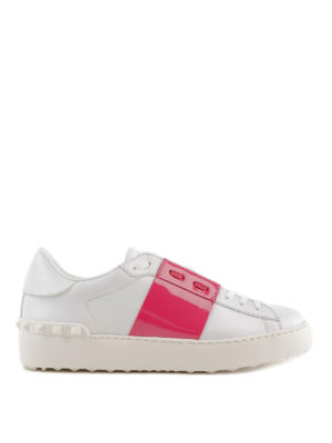 VALENTINO GARAVANI: sneakers - Sneaker Open in pelle con banda fucsia
