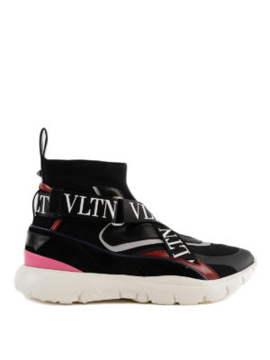 VALENTINO GARAVANI: sneakers - Sneaker alte a calza nere con cinturini VLTN