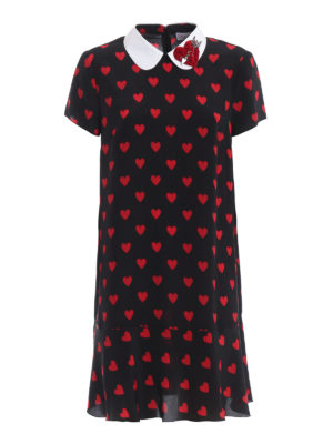 VALENTINO: abiti al ginocchio - Abito in seta stampa cuori con collo gioiello