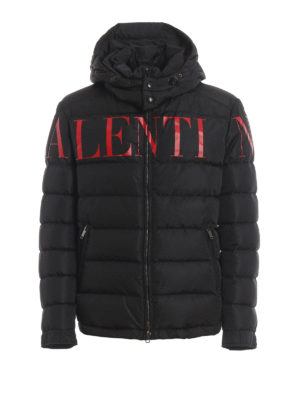 VALENTINO: giacche imbottite - Piumino nero con logo a contrasto