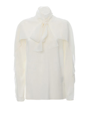 VALENTINO RED: blouses - White silk ruffled blouse with pussy bow