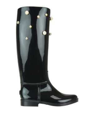 VALENTINO RED: stivali - Stivali da pioggia in gomma con perle
