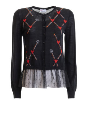 VALENTINO RED: cardigans - Heart and arrow intarsia wool cardigan