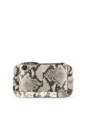 VALENTINO RED: pochette - Clutch in pelle pitonata con rouches