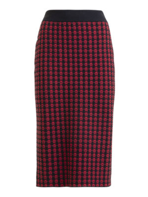 VALENTINO RED: Knee length skirts & Midi - Check knitted pencil skirt