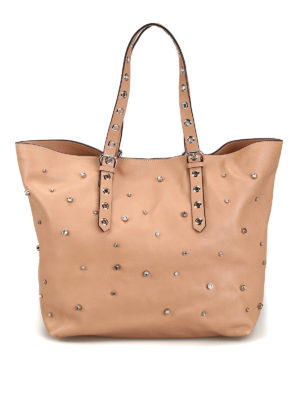 VALENTINO RED: shopper - Shopper in pelle color carne con strass