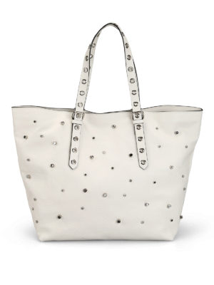 VALENTINO RED: shopper - Shopper in pelle bianca con strass