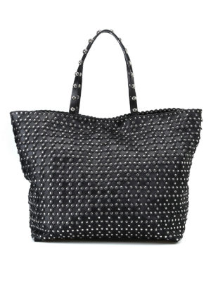 VALENTINO RED: shopper - Shopper Flower Puzzle in nappa nera