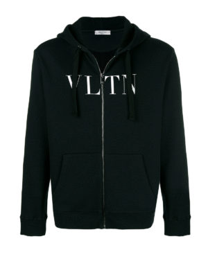 VALENTINO: Sweatshirts & Sweaters - VLTN print black cotton hoodie