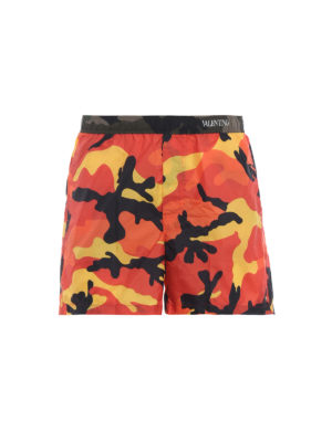 VALENTINO: Costumi piscina e boxer - Boxer da mare in nylon camouflage arancio