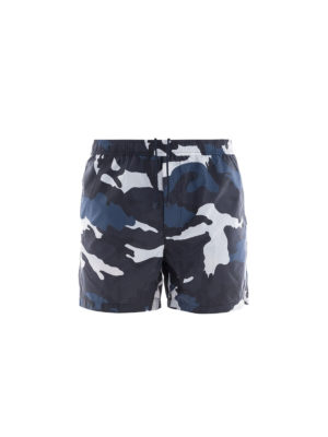 VALENTINO: Costumi piscina e boxer - Boxer da mare in nylon camouflage blu