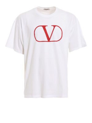 VALENTINO: t-shirts - Cotton Tee with red logo print