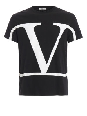 VALENTINO: t-shirt - T-shirt nera con stampa Vlogo