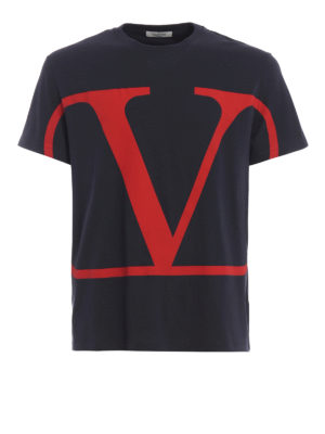 VALENTINO: t-shirt - T-shirt blu scura con stampa Vlogo