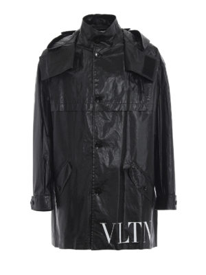 VALENTINO: trench coats - VLTN coated cotton hooded trench coat
