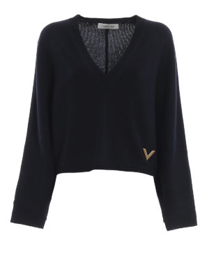 VALENTINO: Suéteres con cuello pico - Suéter Con Cuello De Pico - Azul