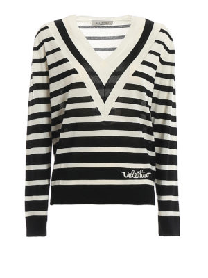 VALENTINO: Suéteres con cuello pico - Suéter Con Cuello De Pico - Negro