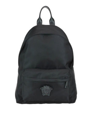VERSACE: zaini - Zaino Palazzo nero in nylon