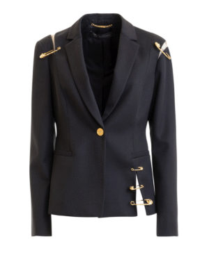 VERSACE: blazers - Safety pin cut-out detail wool blazer