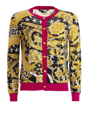 VERSACE: cardigans - Savage Barocco print knitted silk cardigan