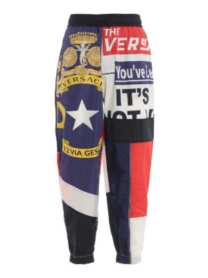 VERSACE: pantaloni casual - Pantaloni in misto seta stampa patchwork
